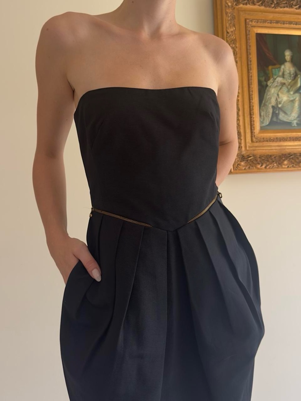 See By Chloe 90s Strapless Black Mini Dress with Gold Zip Detail